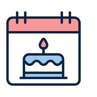 A cheerful, calendar icon featuring a birthday cake with a lit candle vector
