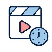 Clapperboard and clock symbolizing a scheduled movie session vector
