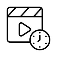 Clapperboard and clock symbolizing a scheduled movie session vector