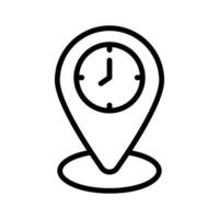 Simple icon of a location pin with a clock face superimposed vector