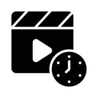 Clapperboard and clock symbolizing a scheduled movie session vector