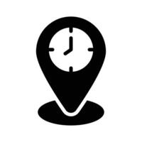 Simple icon of a location pin with a clock face superimposed vector