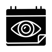 A stylized icon of a calendar with an eye in the center vector