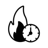 Clock with flames indicating urgent or peak time vector