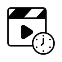 Clapperboard and clock symbolizing a scheduled movie session vector