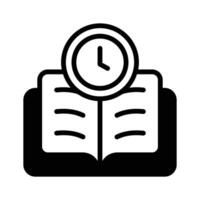 Open book with a clock representing a study schedule vector