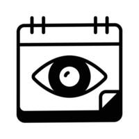 A stylized icon of a calendar with an eye in the center vector