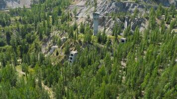 Mountains covered with forest. View from above, from the funicular, on the roads in the mountainous area video