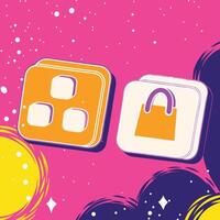Online Shopping App Interface Design Grid Layout and Shopping Bag Icon vector