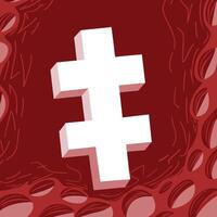 Abstract 3D Cross Symbol on Red Background vector