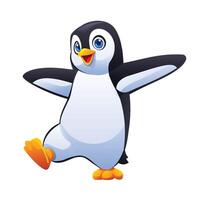 Cheerful penguin dancing joyfully with arms wide open. Cartoon character illustration vector