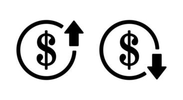Increase and decrease dollar price icon isolated on white background. Rise and fall currency value sign symbol vector