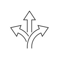 Three way direction arrow outline icon in generic style. 3 arrows sign symbol vector