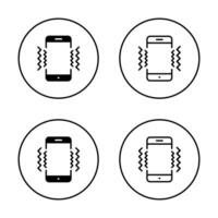 Mobile phone vibrating icon set on circle line. Cellphone vibration sign symbol vector