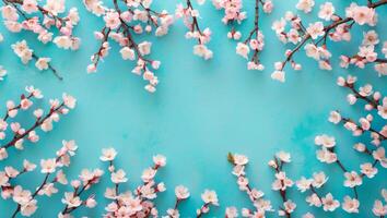 Spring cherry blossom background with copy space photo