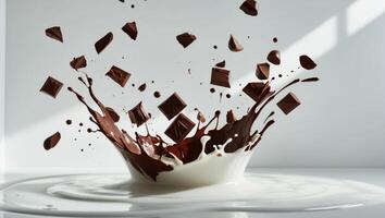 Chocolate splashing into a white liquid photo