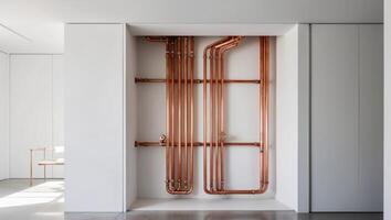 A room with copper pipes in it photo
