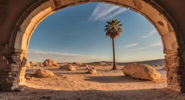 The view through an archway in an old building photo
