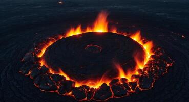 A lava pit with fire and lava photo
