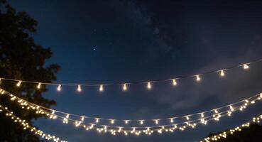A string of lights are hanging from the ceiling photo