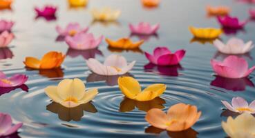 Lotus flowers floating in water photo