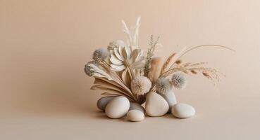 A vase with some flowers and eggs photo