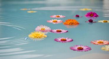 Flowers floating in a pool of water photo