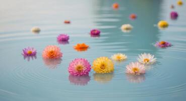 Colorful lotus flowers floating in water photo