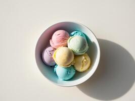 A bowl of colorful ice cream with a shadow photo