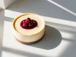 A cheesecake with a cherry on top photo