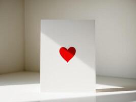 A white card with a red heart on it photo