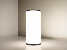 A lamp is sitting on a table in front of a wall photo