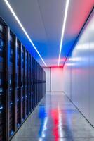 A long row of servers in a data center photo