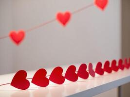 A row of red hearts on a white table photo