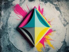 A colorful geometric shape is on a wall photo