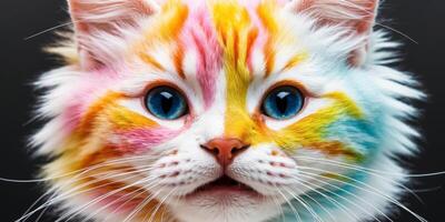 A cat with colorful paint on its face photo
