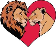 A red heart with the head of a two lion vector