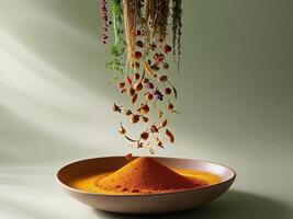 A bowl of spices being poured into a bowl photo