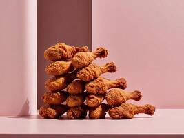 A stack of fried chicken on a pink surface photo