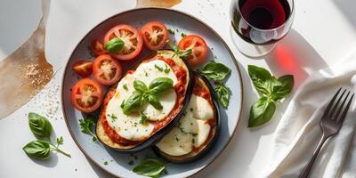 A plate with a slice of pizza and tomato slices photo