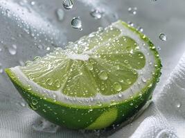 A slice of lime with water droplets on it photo