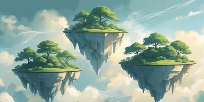 Three floating islands with trees on them photo