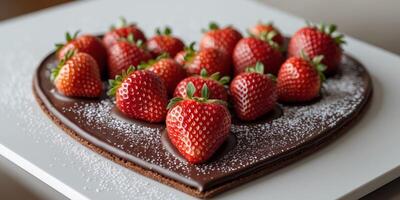 Heart Shaped Chocolate Pizza Topped With Strawberries photo