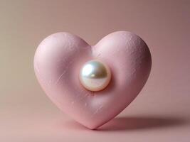 A pink heart with a pearl embedded in it on a pink background photo