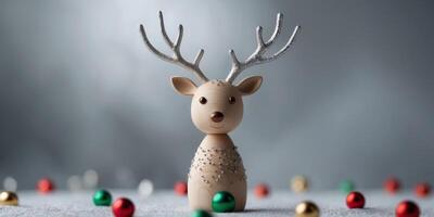 Delicate Reindeer Toy on Blurred Grey Background photo