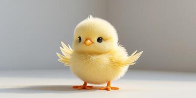 A fluffy yellow chick with small wings and a tiny orange beak photo