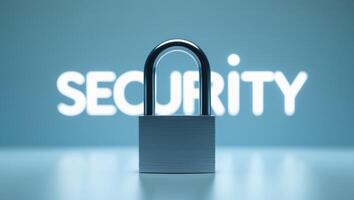 Padlock showing security text glowing on digital background photo
