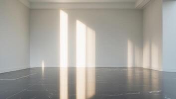 Empty room with sunlight streaming through the windows photo