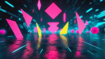 A colorful background with neon lights and geometric shapes photo