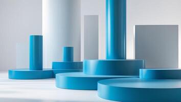 3d rendering of blue columns and white pillars photo